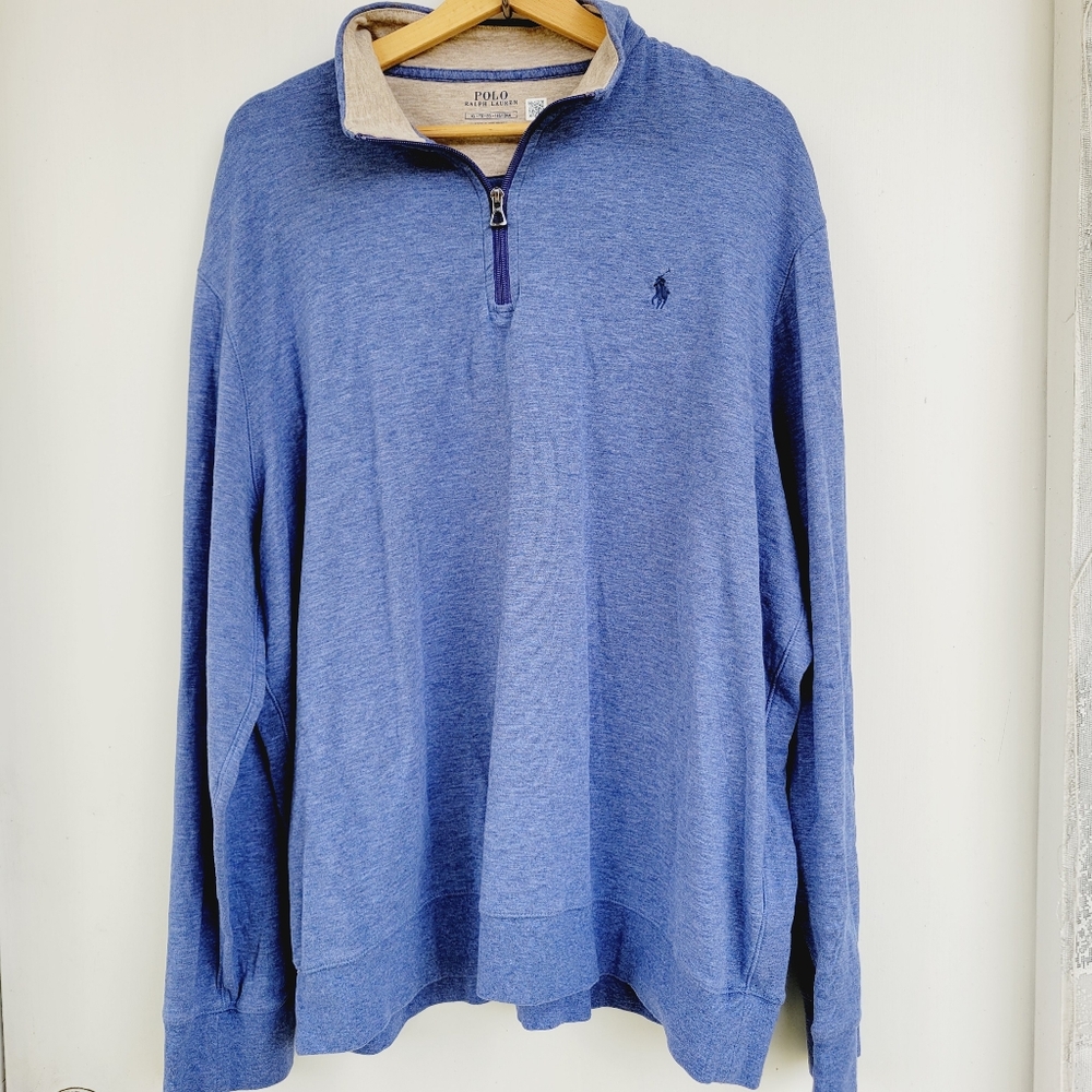 Polo Ralph lauren Luxury Jersey Half Zip Pullover Blue Sweatshirt size XL